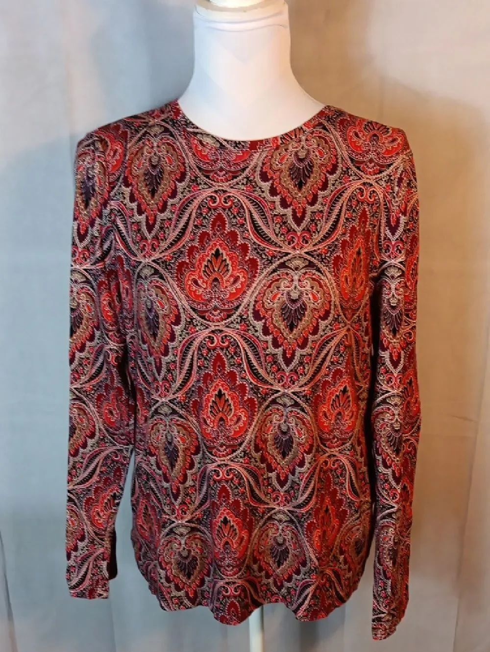 Talbots Red Paisley-Print Long Sleeve Top